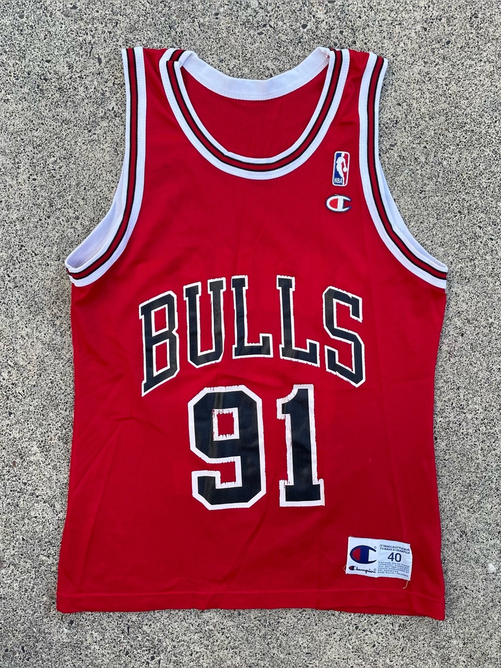 Vintage 90s Chicago Bulls Dennis Rodman #91 Champion made in USA jersey size 40